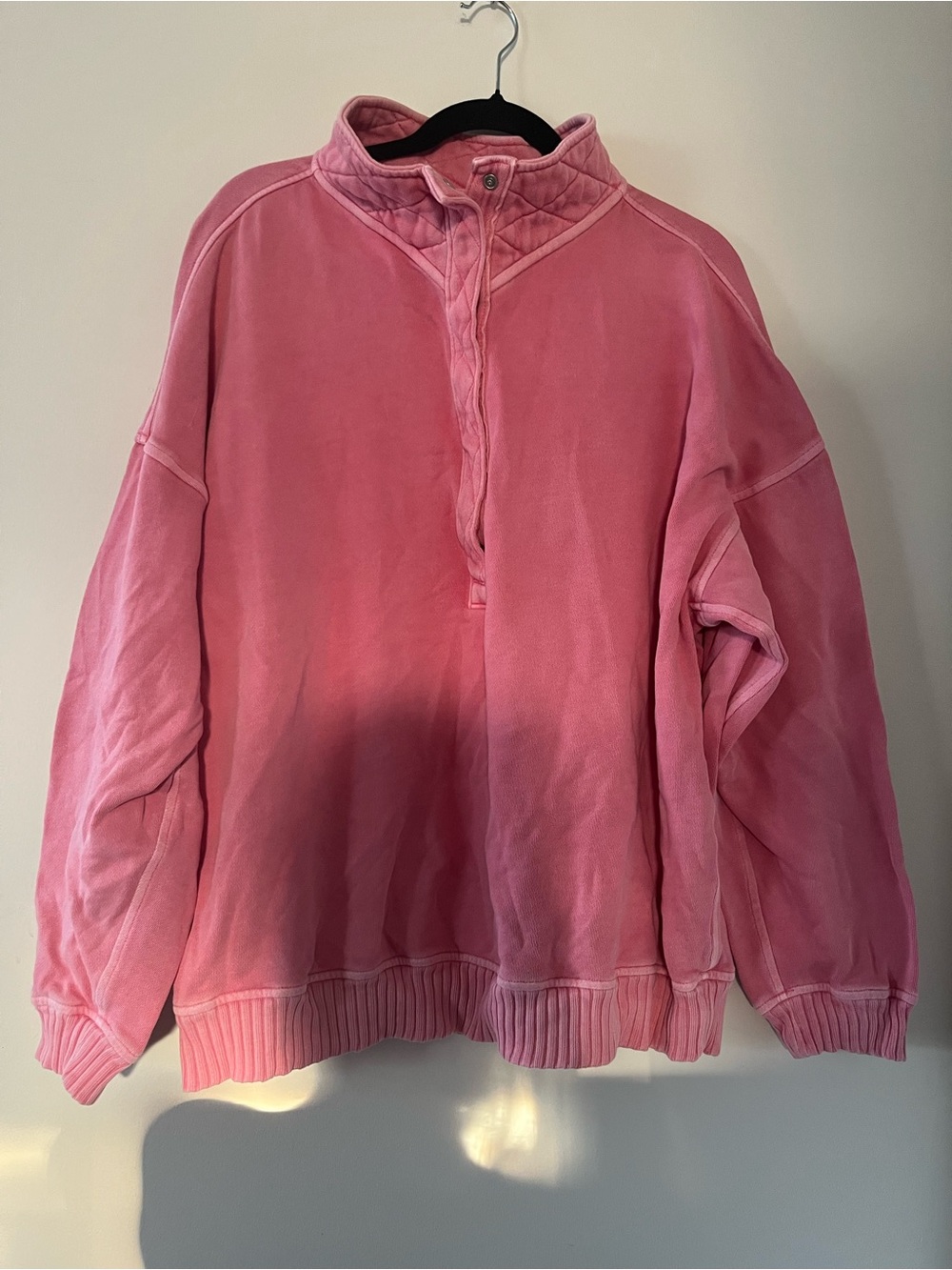 Aerie Pink Oversized Quarter Snap Button Pullover Sweatshirt Large Loungewear